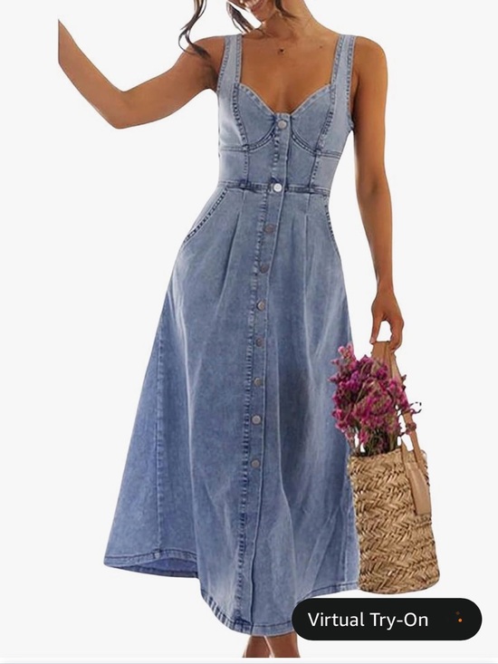 Amazon Dresses & Skirts - Amazon Sleeveless Button-Front Denim Maxi Dress in Faded Blue